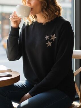 Old Navy Relaxed Graphic Crew-Neck Sweatshirt with Glittery Stars Black L